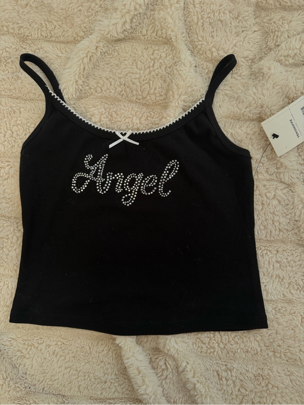 Tenshoppe Rhinestone Angel Tank Top in Black Size Small NWT